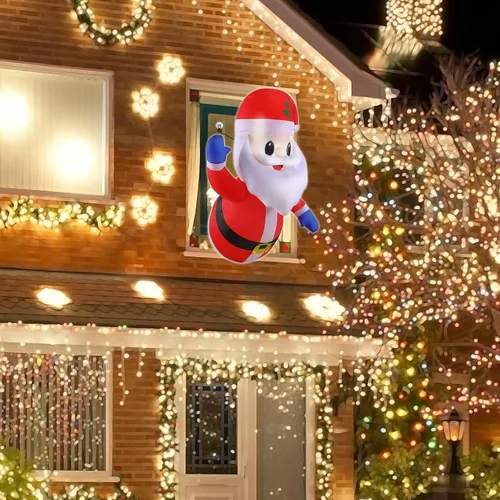 Vista 6 de Papá Noel inflable de Navidad, decoración de ventana de Navidad de 4 pies para interiores y exteriores, Papá Noel inflable, decoración LED integrada