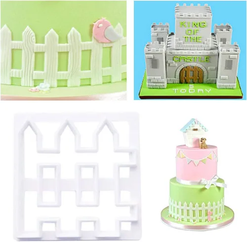 Vista 6 de Mini casa de plástico de bambú valla banderín cortadores de galletas decoración de fondant moldes herramientas (8 piezas)