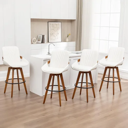Vista 16 de 26 Inch Counter Height Bar Stools Set of 1, Upholstered PU Swivel Counter Stools with Curved Back and Arms, Modern Mid Century Stools for Kitchen