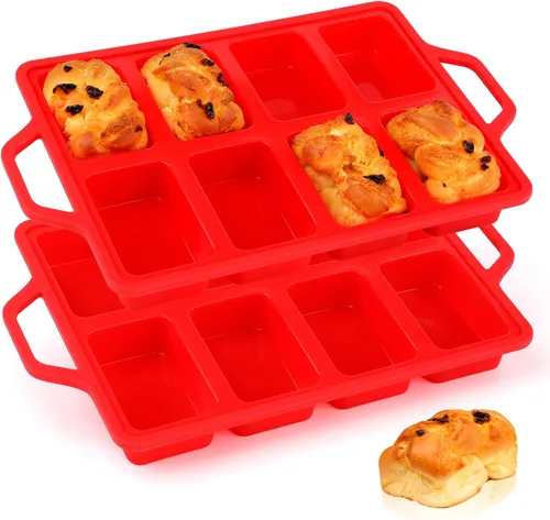 Vista 15 de Vinino Mini Moldes de Silicona para Pan con Marco Reforzado de Metal - Paquete de 2, Molde de Pan de Silicona Antiadherente de 8 Cavidades, Juego