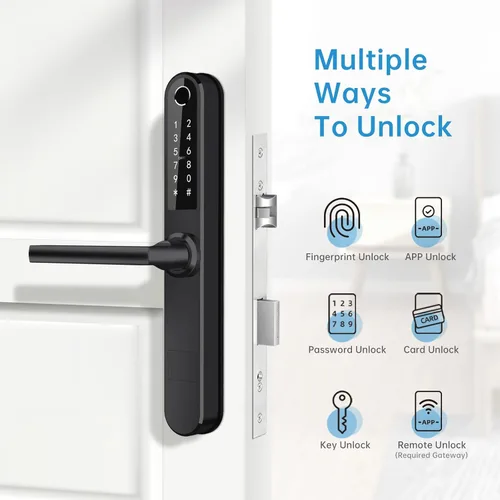 Vista 2 de Luston Cerradura inteligente delgada para puerta delantera, de acero inoxidable, impermeable, cerradura de puerta de entrada sin llave, WiFi