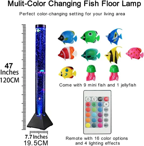 Vista 4 de 4FT LED Bubble Tube Floor Lamp Extra Large Aquarium Lamp with 10 Fish and Remote Control 20 Light Changes Tall Water Tower Tank Night Light for