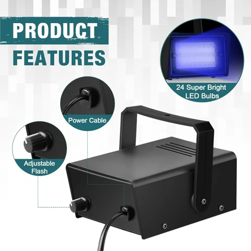 Vista 6 de Treela Paquete de 4 luces estroboscópicas para fiesta, luz estroboscópica LED brillante de escenario, mini luces de fiesta, control de velocidad