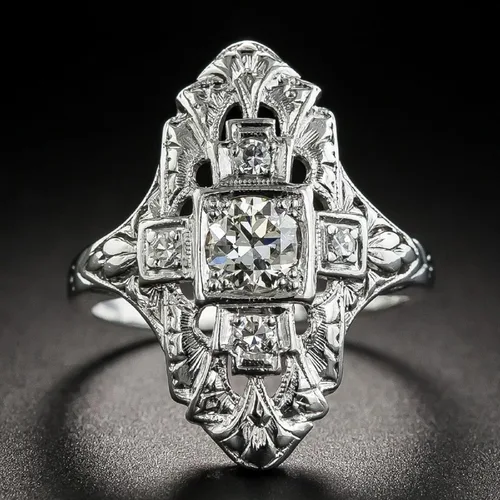 Vista 2 de Htayekog Anillo de compromiso de plata de ley 925 con circonita floral ahuecada vintage y brillante de oro blanco de 14 quilates, diseño