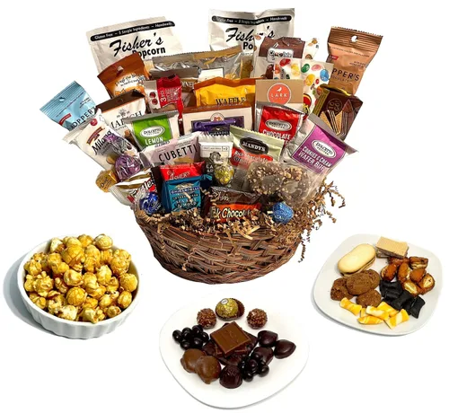 Cesta de regalo de chocolate premium de 29 piezas de chocolates gourmet, galletas y crujientes. Perfecto para empresas, clientes, empleados,