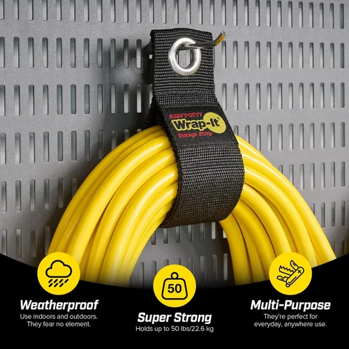 Vista 2 de Correas de almacenamiento resistentes Wrap-It, 33 cm (paquete de 6) - Gancho y bucle organizador de cables de extensión, envoltura de cable, correas