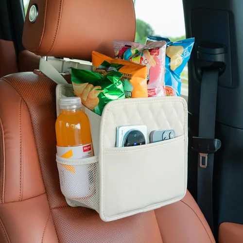 Vista 10 de FrgKbTm Organizador colgante para asiento trasero de coche con soporte para documentos, bolsa con múltiples bolsillos, botella, caja
