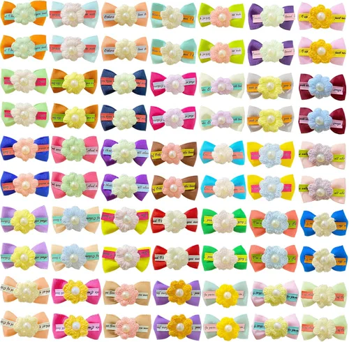 70 lazos para el pelo de perro, lindo clip de cocodrilo con perla para cachorros, Yorkie accesorios para el cabello de mascotas pequeñas (70 perlas