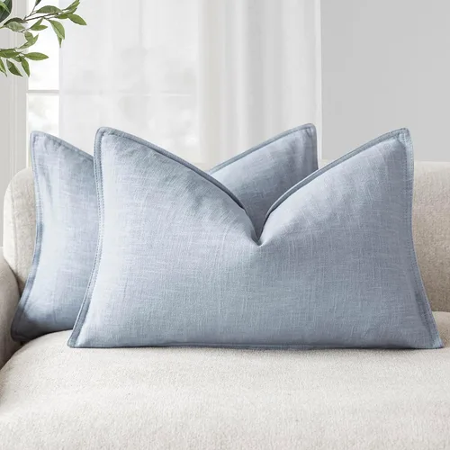 Vista 37 de Foindtower - Juego de 2 fundas de almohada decorativas de lino sólido, suave y con acento, fundas de cojín estilo bohemio y campestre, neutrales