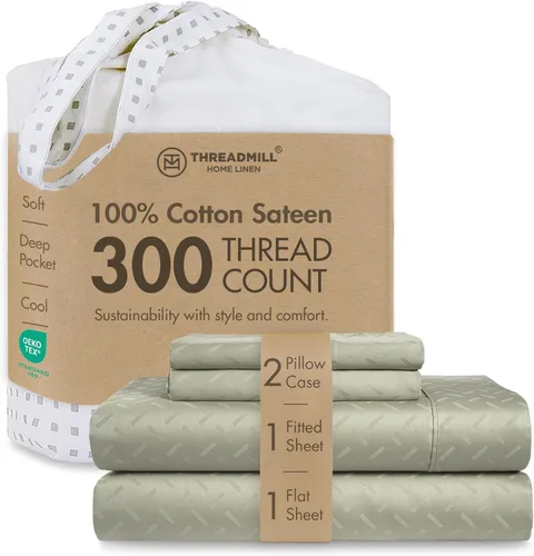 Vista 55 de Threadmill Juego de sábanas de algodón Twin Sábanas 100% algodón para cama tamaño Twin Juego de sábanas de satén jacquard damasco con bolsillo