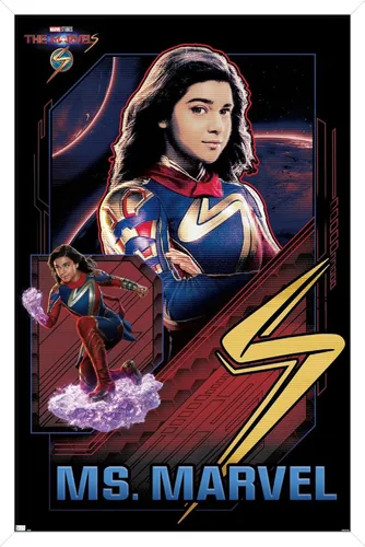 Vista 14 de Trends International Marvel The Marvels - Póster de pared de Ms. Marvel, 14.72 x 22.37 pulgadas, versión enmarcada de madera de granero
