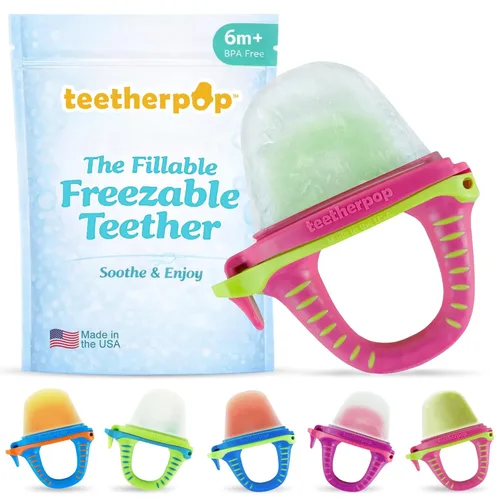 Vista 10 de Teetherpop Mordedor de silicona rellenable para bebés – Moldes de paletas de leche materna para la dentición con ranuras antiderrame – Mordedores