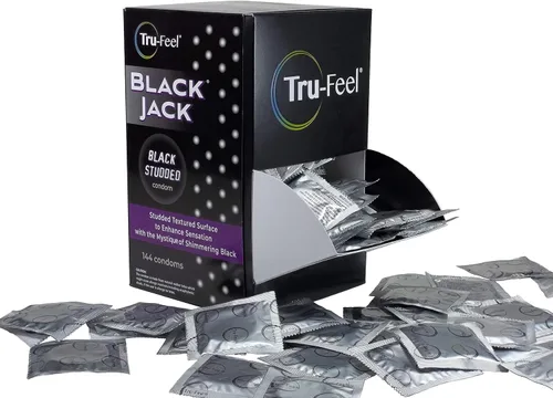 Vista 2 de Tru-Feel Black Jack The Original Black Studded - Preservativos de látex a granel 144