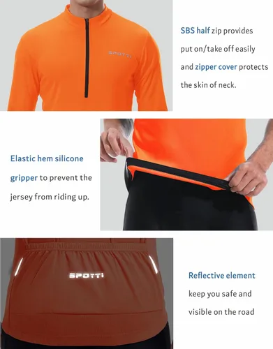Vista 4 de Spotti Playera de mangas largas para ciclismo, para hombre. Remera para ciclismo, transpirable y de secado rápido.
