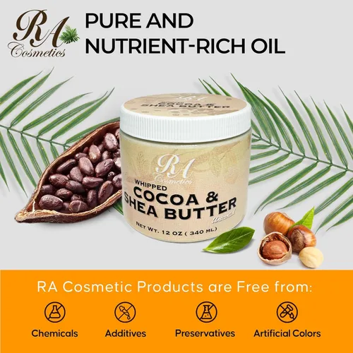 Vista 6 de RA COSMETICS Cacao batido y manteca de karité, sin perfume, 12 onzas, humectante para la piel 100% puro y natural con aceite de coco, mantequilla