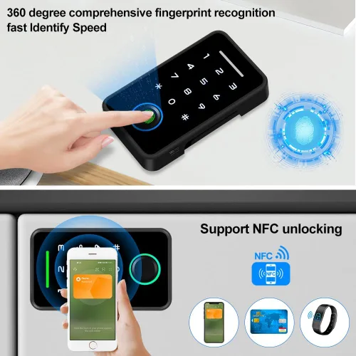 Vista 8 de YiToo Cerradura inteligente para gabinete, sin taladro, magnética sin llave, digital, RFID, Bluetooth, cerradura de cajón de huellas dactilares