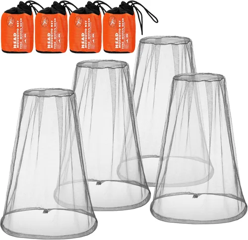 Vista 9 de HESTYA Paquete de 4 mosquiteros de malla para cabeza, cara, cuello, mosquitera, capucha de insectos y mosquitos, red que no se ve con bolsas