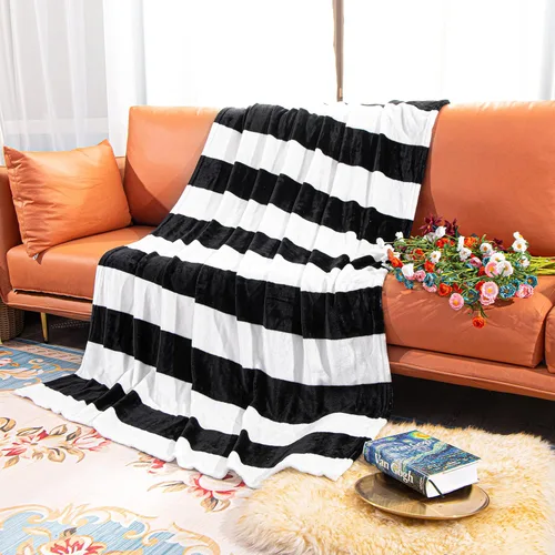Vista 4 de NTBAY Manta Decorativa de Franela, Súper Suave con Rayas Negras y Blancas (51"x68")