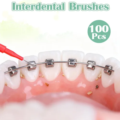 Vista 4 de SynHHergyx 100 piezas de cepillo para frenos, cepillos interdentales entre dientes, herramientas de limpieza dental, palillos de dientes de higiene