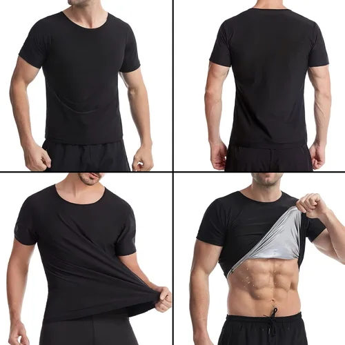 Vista 4 de Camisa de Sauna para Hombres de Manga Corta Traje de Sauna para Hombres Moldeador Corporal de Sudor Chaleco de Compresión Top de Ejercicio