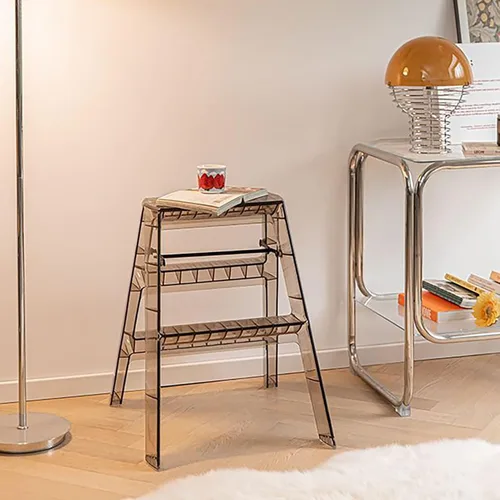Vista 3 de Taburetes para adultos, escalera transparente, multifuncional, plegable, acrílico, taburete plegable para el hogar, escalera escalera, escalera
