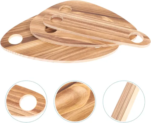 Vista 3 de Hemoton Juego de 3 bandejas rectangulares de madera para servir con tapa para botella de vino, platos de queso y bandeja de joyería