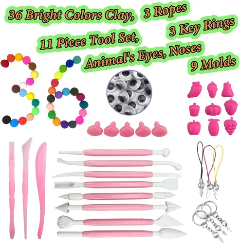 Vista 4 de Kit de arcilla para modelar, arcilla creativa de secado al aire para niños, 36 colores, arcillas mágicas ultraligeras, con herramientas, modelos