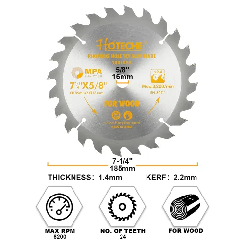 Vista 2 de Hoteche Hoja de sierra circular de 7-1/4 pulgadas para madera de 24 dientes, hoja de sierra profesional de alto rendimiento para sierras circulares