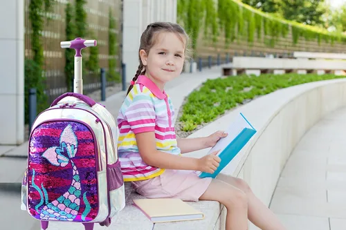 Vista 7 de MOHCO Rolling Backpack 18 inch for Kids Wheeled Backpack for Girls with Lunch Bag Pencil Case