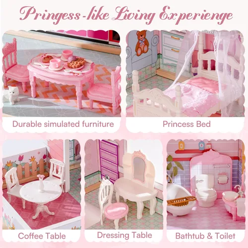 Vista 11 de ROBOTIME Casa de muñecas de madera, juego de casas de muñecas con 24 muebles para muñecas de 4, 5, 6 pulgadas, regalo de casa de muñecas para niñas