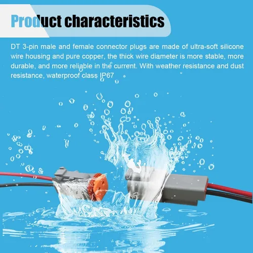 Vista 4 de Conector eléctrico impermeable de 2 pines Deutsch para automóvil con cable de 17 AWG, arnés de cableado de enchufe macho y hembra automotriz de 2