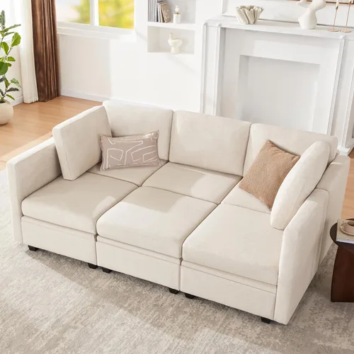 Weture Sofá cama modular seccional, sofá cama reversible, sofá cama modular de 6 asientos con almacenamiento y diván, sofás para sala de estar, beige