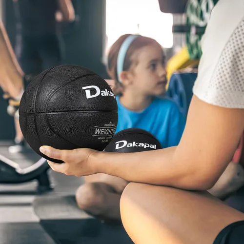 Vista 6 de Dakapal Weighted Heavy Training Basketball, Size 6/7 Black 2.2LBS/3LBS/3.3 LBS Weight PU Durable for Trainer and Dribbling Passing, Indoor and