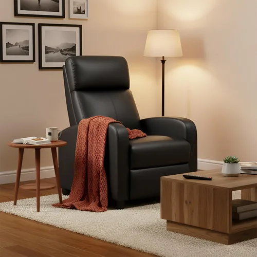 Vista 2 de Silla reclinable para sala de estar, sofá reclinable individual para cine en casa, sofá de descanso con asiento acolchado y respaldo (negro)