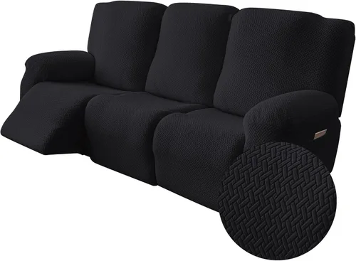 Vista 13 de Genina Funda para Silla Reclinable, Fundas Elásticas para Sillas Reclinables, Fundas para Sofá Reclinable con Rayas Jacquard, Fundas para Sofá