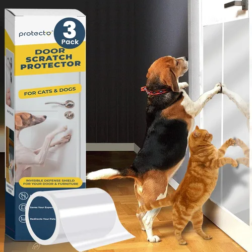Vista 7 de PROTECTO Protector de puerta para gatos y perros con cuchillo utilitario, protector de pared transparente de 60 x 8 pulgadas para arañazos