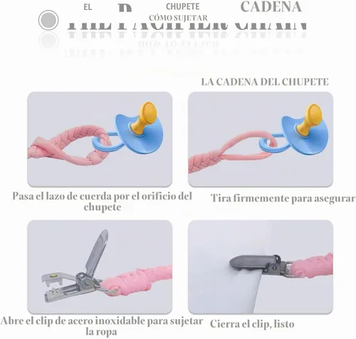 Vista 4 de Braided Pacifier Clip for Boys & Baby Girl, Binky Clips Pacifier Holder 100% Handmade Teething Straps Unisex Design