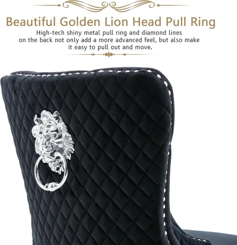 Vista 35 de KCC Juego de 2 sillas de comedor tapizadas de terciopelo, modernas sillas capitoné con botones con anillo de cabeza de león y patas de acero