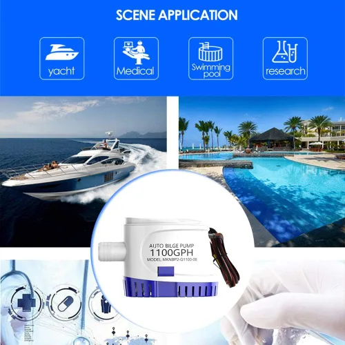 Vista 8 de Bomba de sentina automática para barco con interruptor de flotador, 12 V, 1100 GPH de bajo ruido, bombas de sentina automáticas de alta eficiencia