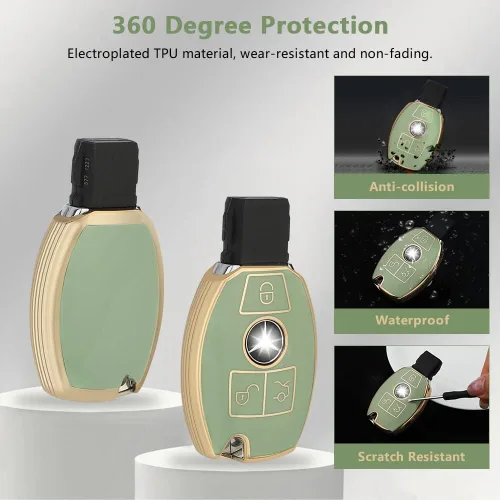 Vista 2 de PIFOOG Funda para Llavero de TPU Suave para Llavero de Coche Protector de Keychain Protección Verde con Gran Borde Dorado