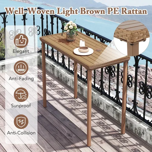 Vista 6 de Tangkula Mesa de bar para patio, marco de metal rectangular resistente, mesa de altura de mostrador de 48 pulgadas, para patio trasero, piscina