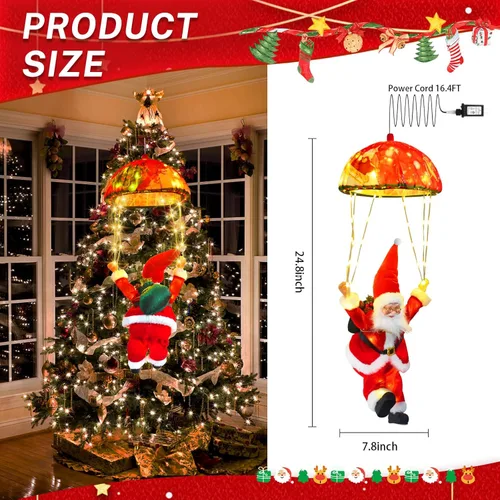 Vista 2 de JNOEC Luces de Navidad para interiores y exteriores, luces LED de paracaídas de Papá Noel, 8 modos y temporizador, luces de decoración de Navidad