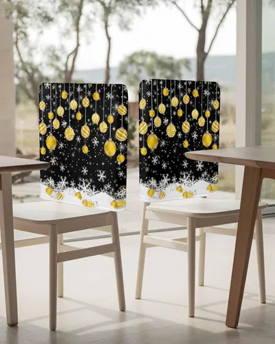 Vista 4 de Paquete de 4 fundas de respaldo de bolas de Navidad para sillas de comedor, lavables, extraíbles y lavables, protector de silla para boda, fiesta