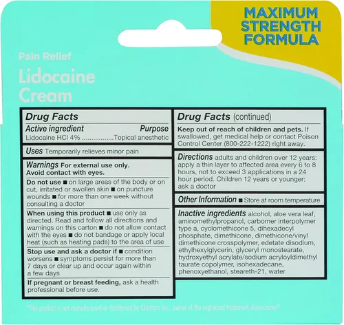 Vista 4 de Thera Care Crema de Lidocaína OTC de Máxima Potencia Adormece el Dolor Alivio de Larga Duración No Graso 1.75 Oz