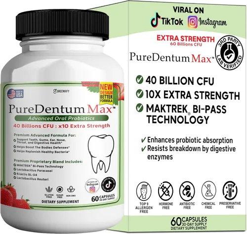 Puredentum Max para la salud de las encías y los dientes y el aliento fresco, 40 mil millones de UFC Probióticos orales avanzados para el mal