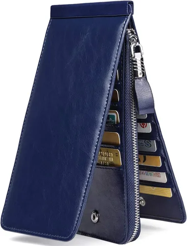 Vista 9 de Women's Genuine Leather Credit Card Holder RFID Long Zipper Purse Wallet 2-cera-rojo