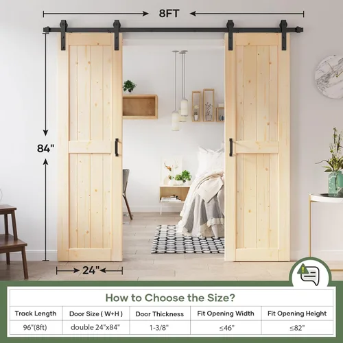 Vista 7 de Losa de puerta corredera de madera de granero de 48 x 84 pulgadas (puerta doble de 24 x 84 pulgadas) con kit de herramientas de 8 pies, requiere un