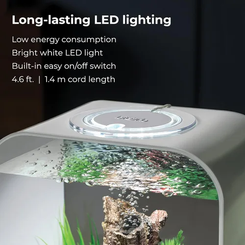 Vista 6 de biOrb Life 15 - Acuario acrílico de 4 galones con luces LED blancas, tanque compacto moderno para mesa o escritorio, negro