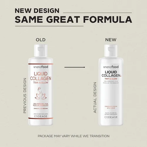Vista 3 de Codeage Suplemento de colágeno líquido con sabor a chocolate, péptidos de colágeno liposomal Beauty Trim & Glow, ácido linoleico conjugado con CLA