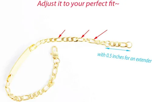 Vista 5 de Tina&Co - Pulsera personalizada chapada en oro de 14 quilates con nombre de bebé para niños y niñas, pulsera de protección con identificación